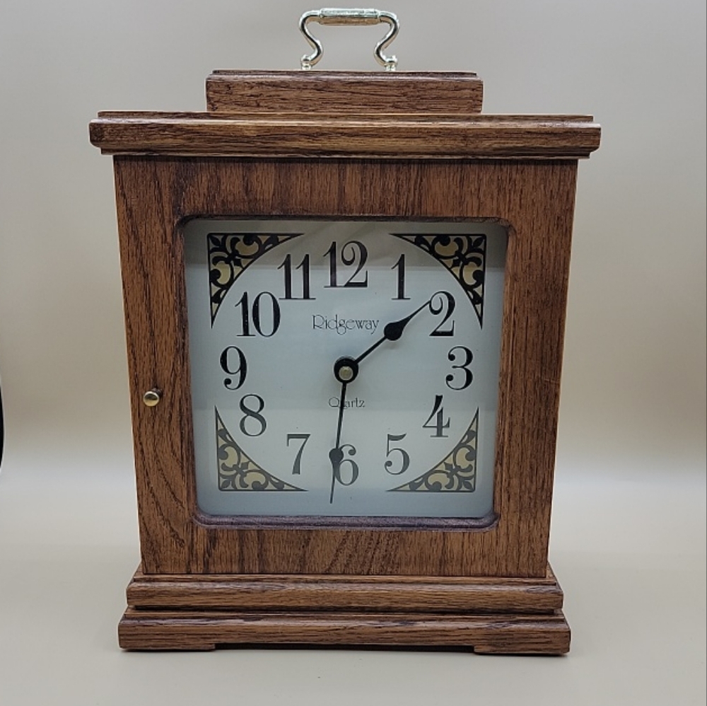 Ridgeway Desk Mantel Clock Real Oak Wood Quartz Movement USA Tested Works